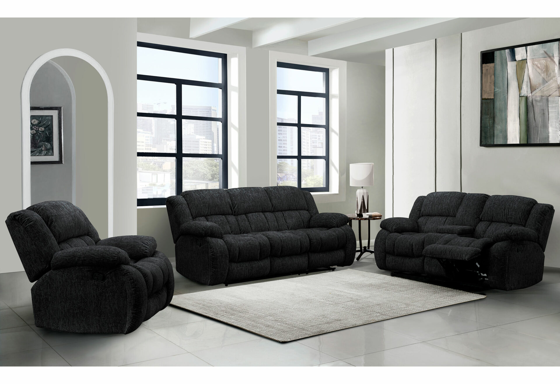 EBONY CONSOLE RECLINING SOFA AND LOVESEAT – Image 1