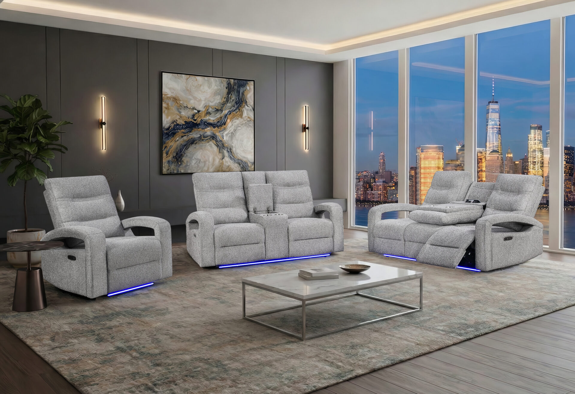 GREY 15 POWER RECLINING SOFA/POWER CONSOLE RECLINING LOVESEAT – Image 2