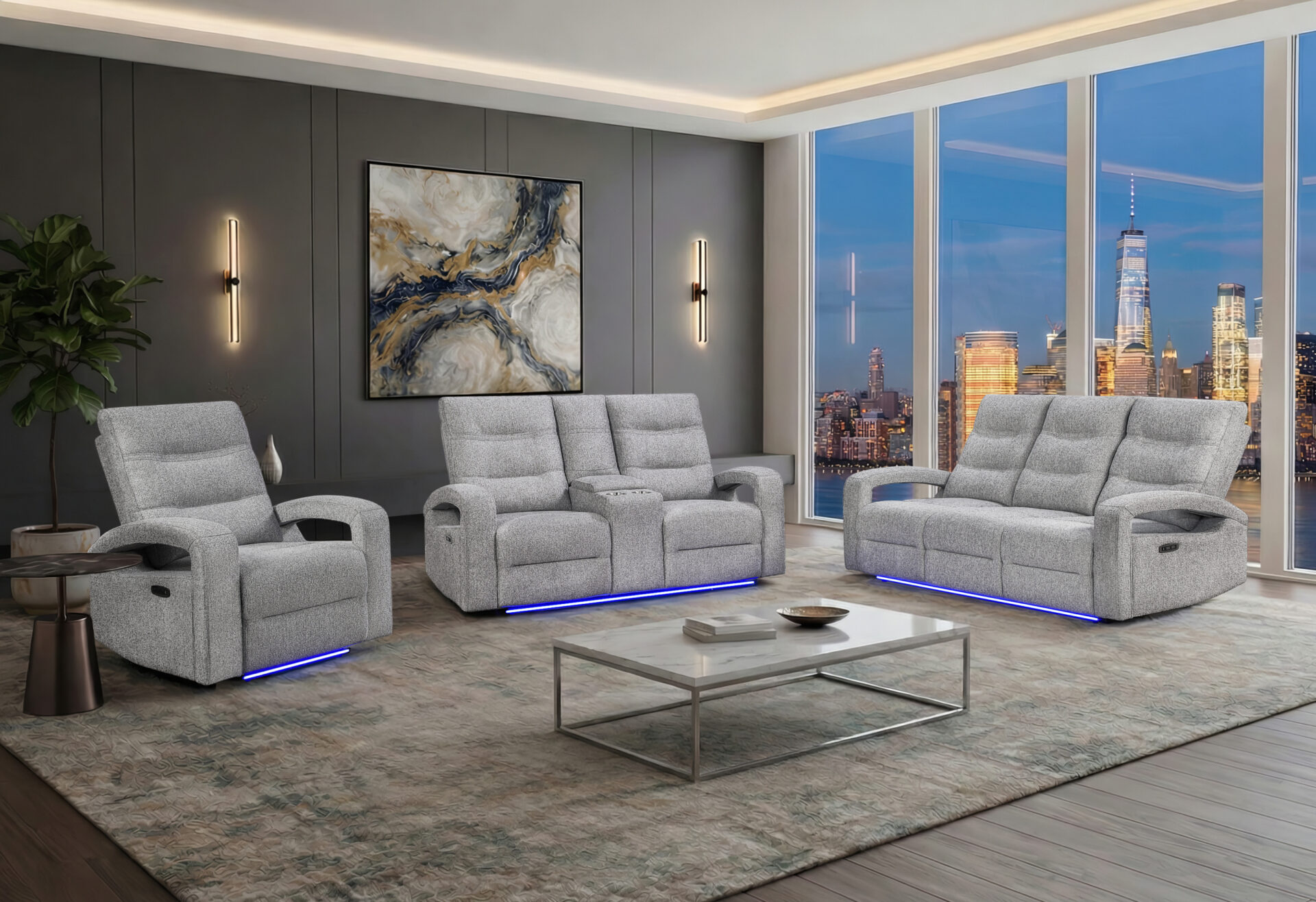 GREY 15 POWER RECLINING SOFA/POWER CONSOLE RECLINING LOVESEAT – Image 1