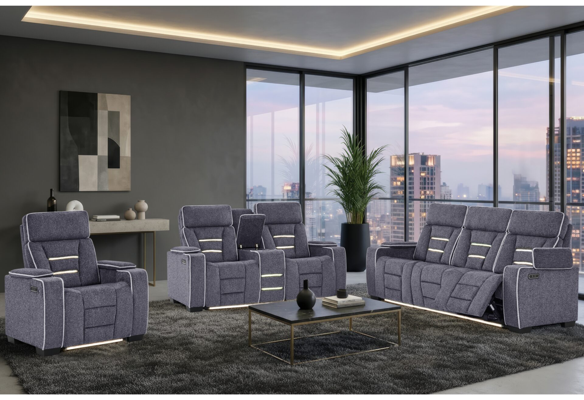 GREY P2 RECLINING SOFA/CONSOLE RECLINING LOVESEAT/RECLINER – Image 2
