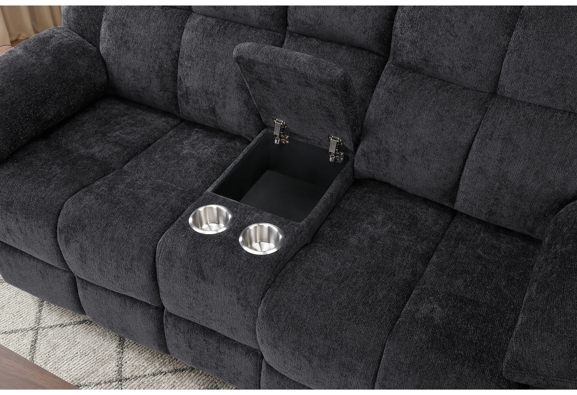 BLACK RECLINING SOFA/CONSOLE RECLINING LOVESEAT – Image 2