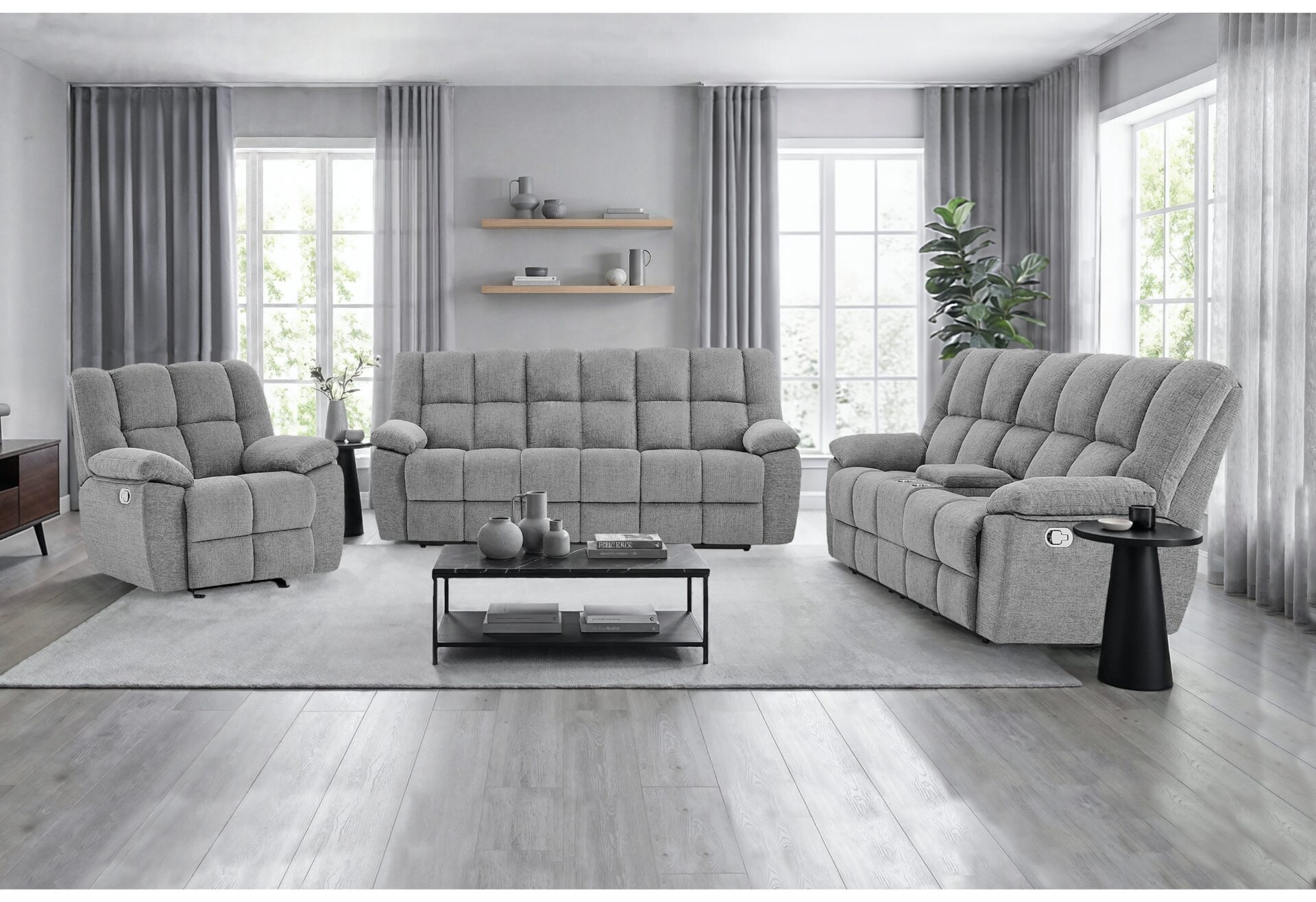 SMOKE RECLINING SOFA/CONSOLE RECLINING LOVESEAT/GLIDER RECLINER – Image 1