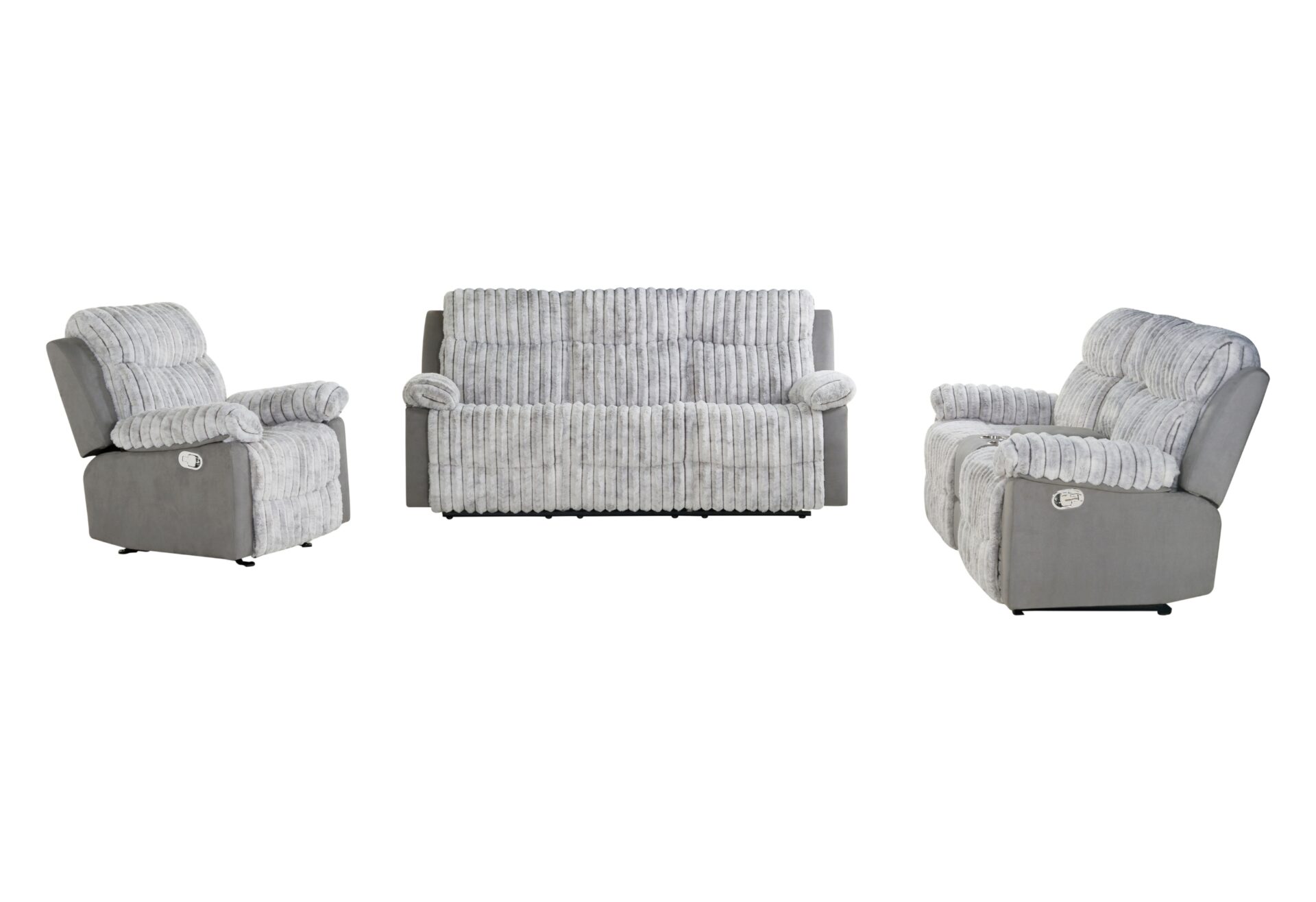 GREY RECLINING SOFA/CONSOLE RECLINING LOVESEAT/GLIDER RECLINER – Image 2