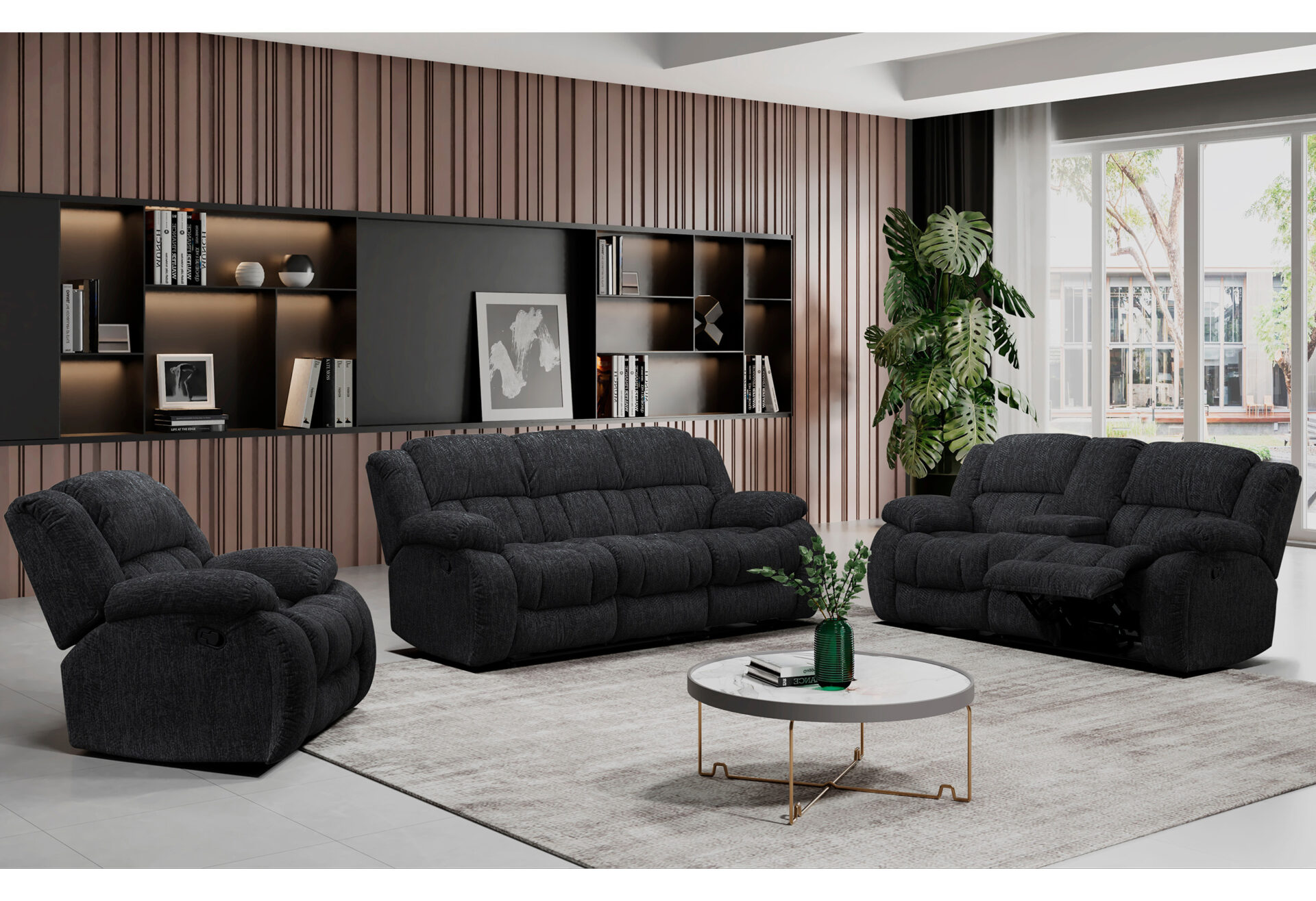 EBONY RECLINING SOFA/CONSOLE RECLINING LOVESEAT/GLIDER RECLINER – Image 1