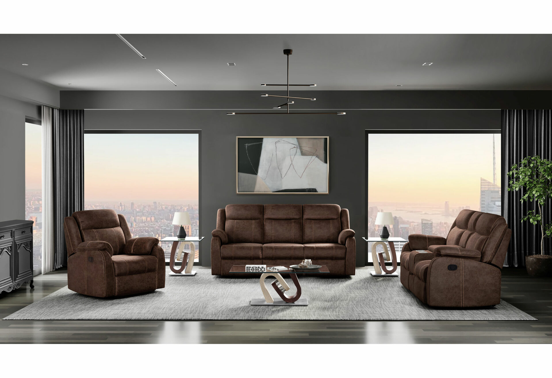 Modern Leather Reclining Living Room Set – Image 1