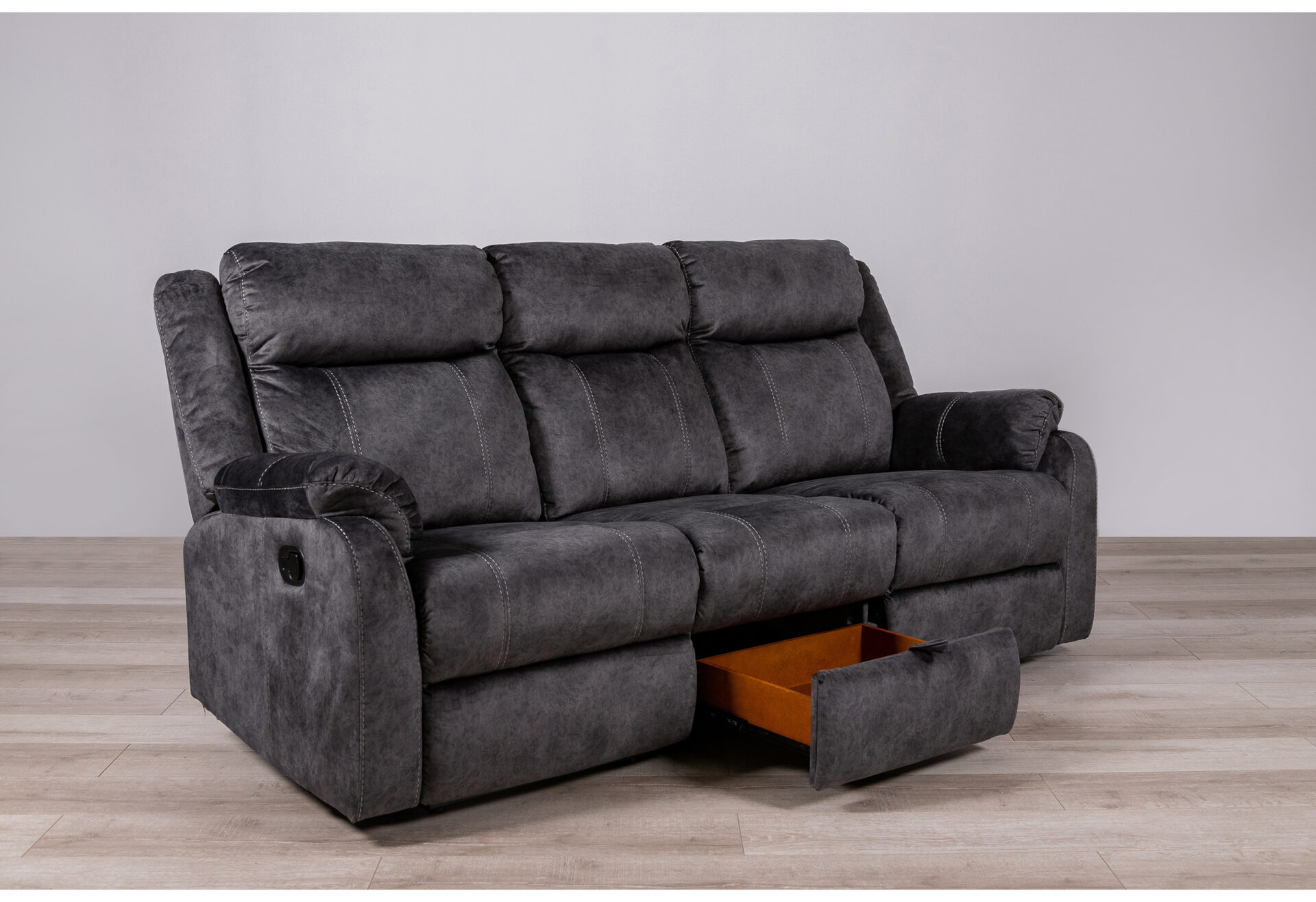 Gray Leather Reclining Sofa And Loveseat – Image 2
