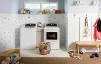 GE - 7.4 Cu. Ft. Front Load Electric Dryer with Sensor Dry - White with Matte Black – Image 3