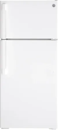 GE - 28 in. Wide 16.6 Cu. Ft. Top-Freezer Refrigerator with LED Interior Lighting - White – Image 1