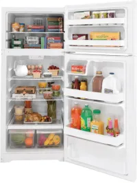 GE - 28 in. Wide 16.6 Cu. Ft. Top-Freezer Refrigerator with LED Interior Lighting - White – Image 3
