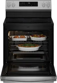 GE Profile - 30" Wide 5 Elements 5.3 Cu. Ft. Freestanding Electric Convection Range w/ Steam Clean, Air Fry, and EasyWash Oven  – Image 2