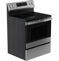 GE Profile - 30" Wide 5 Elements 5.3 Cu. Ft. Freestanding Electric Convection Range w/ Steam Clean, Air Fry, and EasyWash Oven  – Image 1