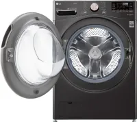 LG - 4.5 Cu. Ft. High-Efficiency Stackable Smart Front Load Washer with Steam and Built-In Intelligence - Black Steel – Image 3