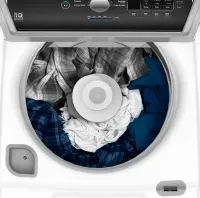GE - 4.5 Cu. Ft. Top Load Washer with Water Level Control, Deep Fill, Quick Wash, and Glass Lid - White with Matte Black – Image 2