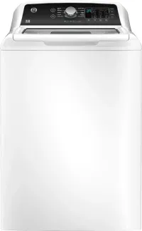 GE - 4.5 Cu. Ft. Top Load Washer with Water Level Control, Deep Fill, Quick Wash, and Glass Lid - White with Matte Black – Image 1