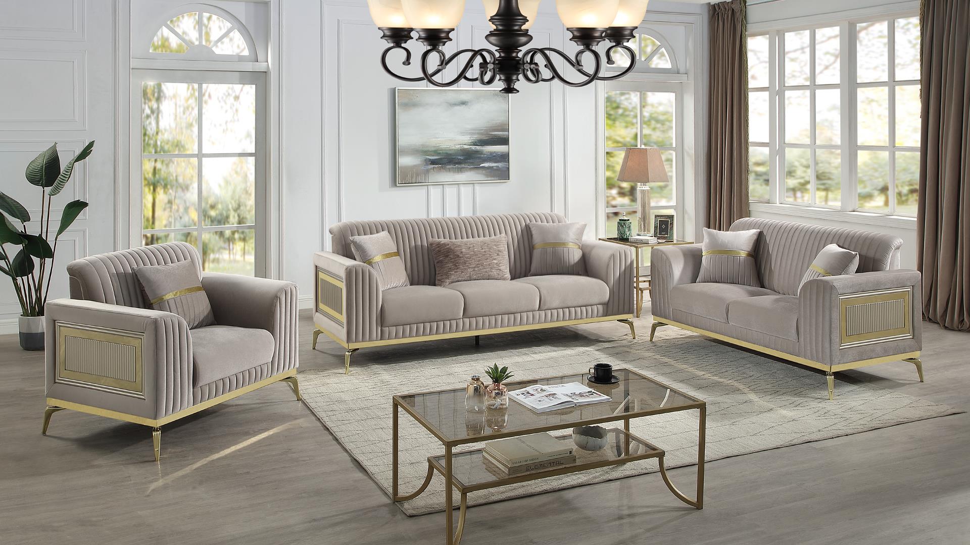 Antigua Living Room Set in Taupe – Image 1