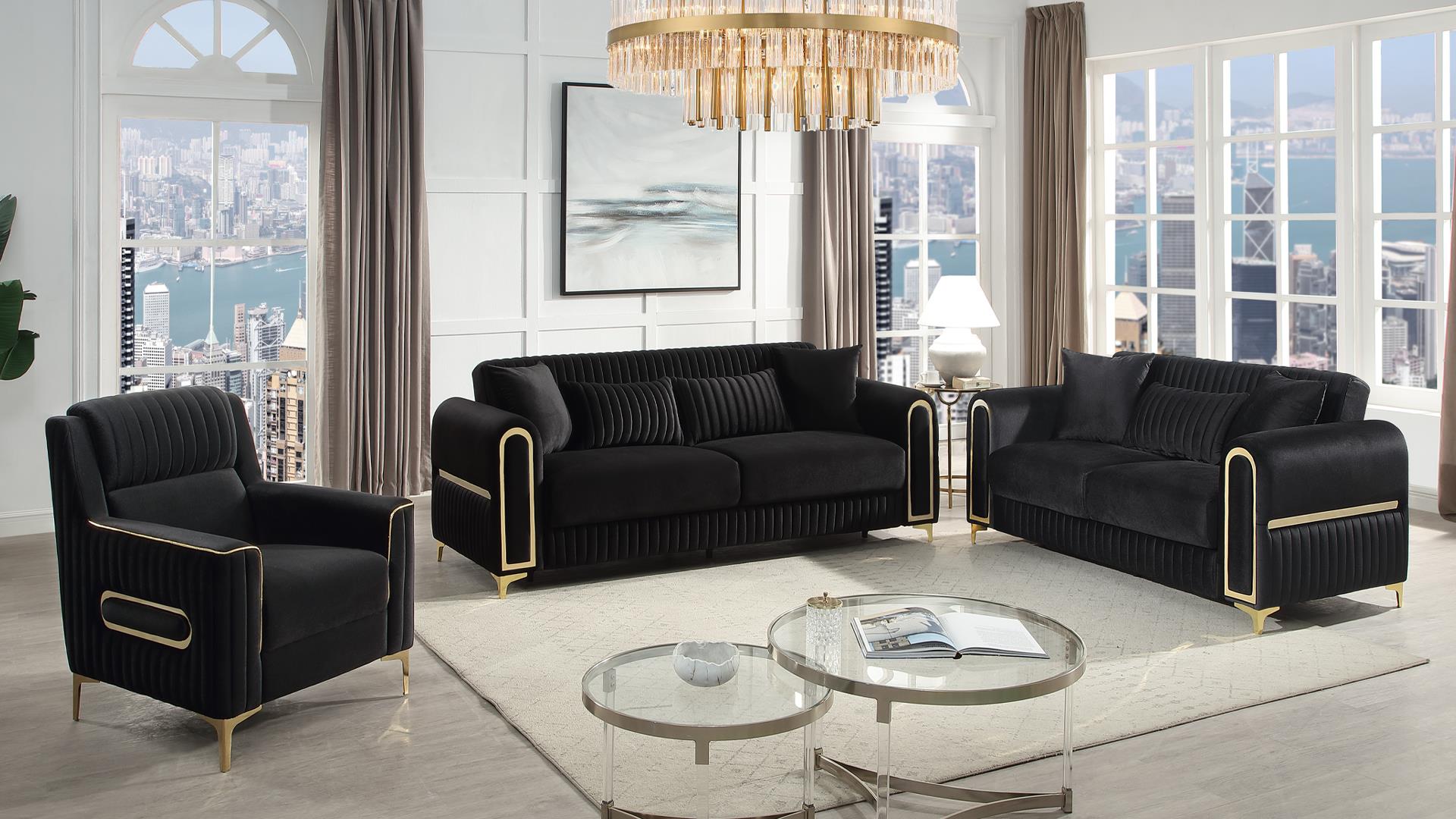 Ruby Living Room Set Black – Image 1