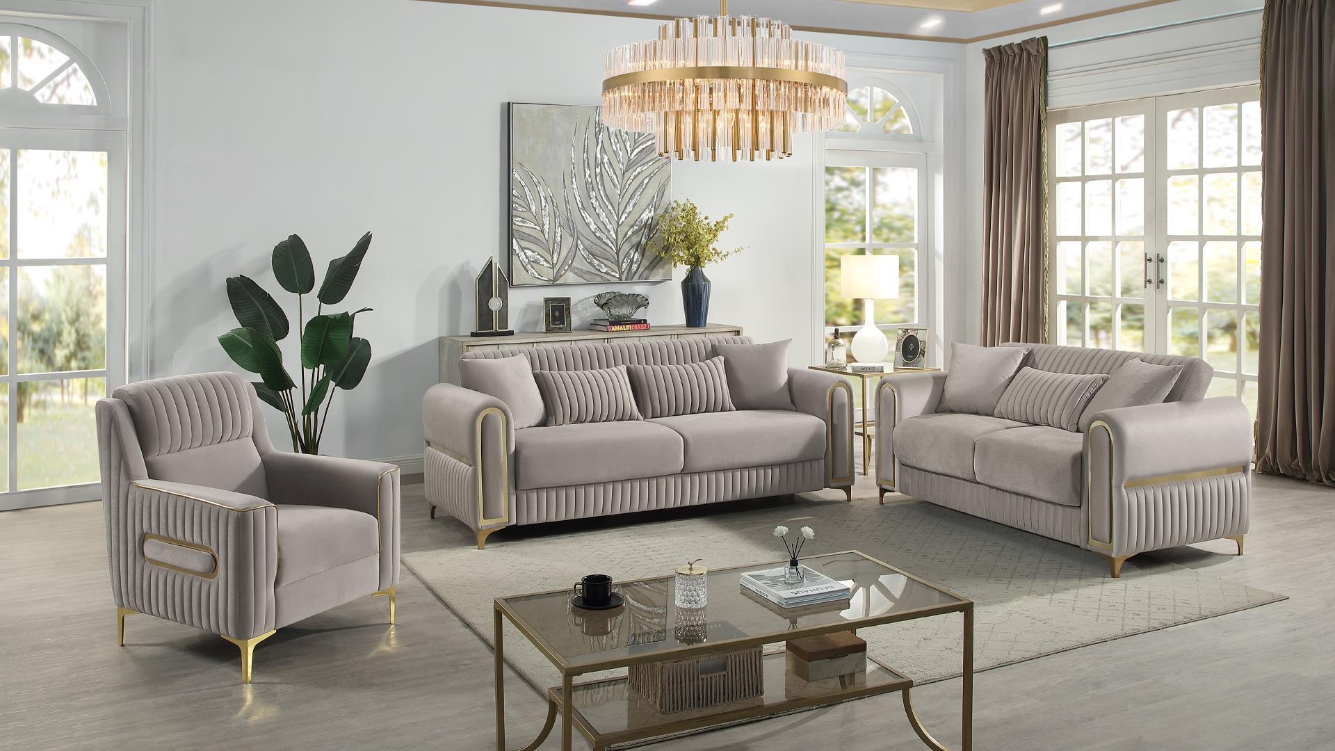Ruby Living Room Set Taupe – Image 1