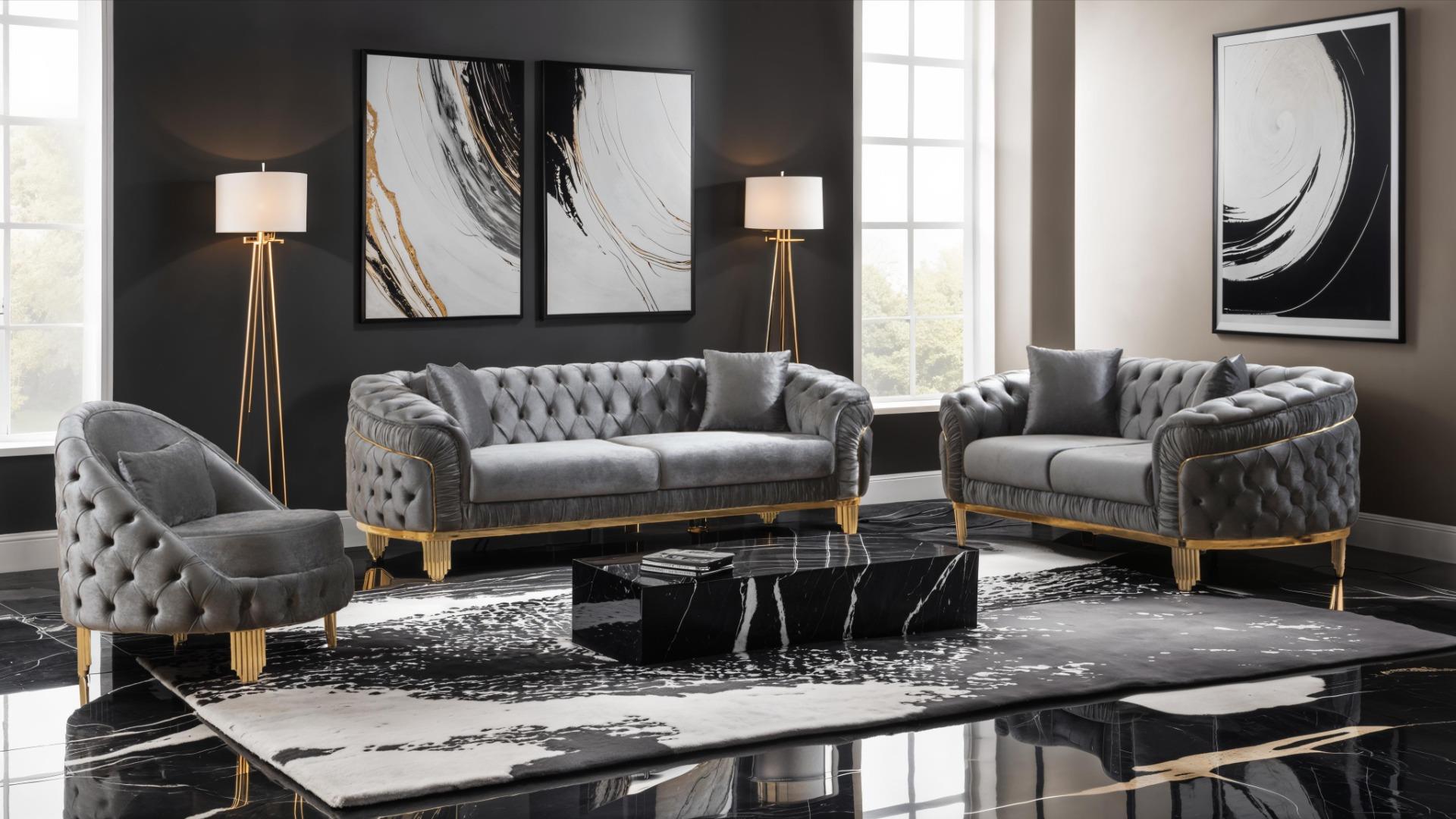 Vanessa Living Room Set in Gray – Image 1