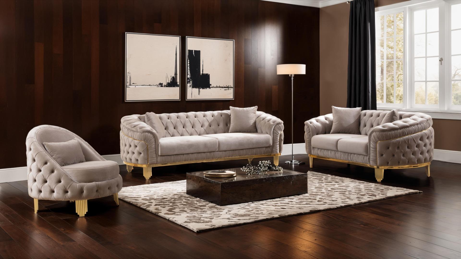 Vanessa Living Room Set in Taupe – Image 1