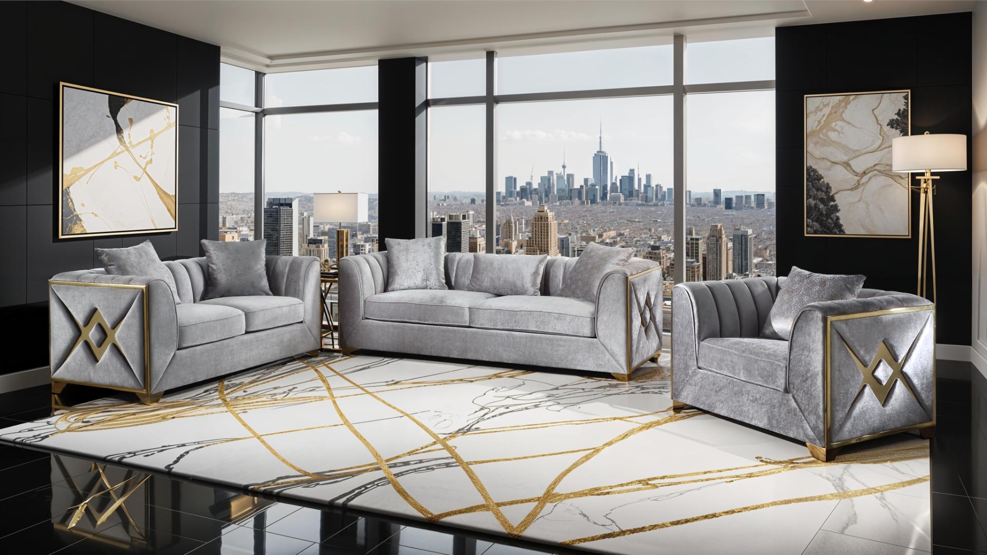 Velencia Living Room Set in Silver – Image 1