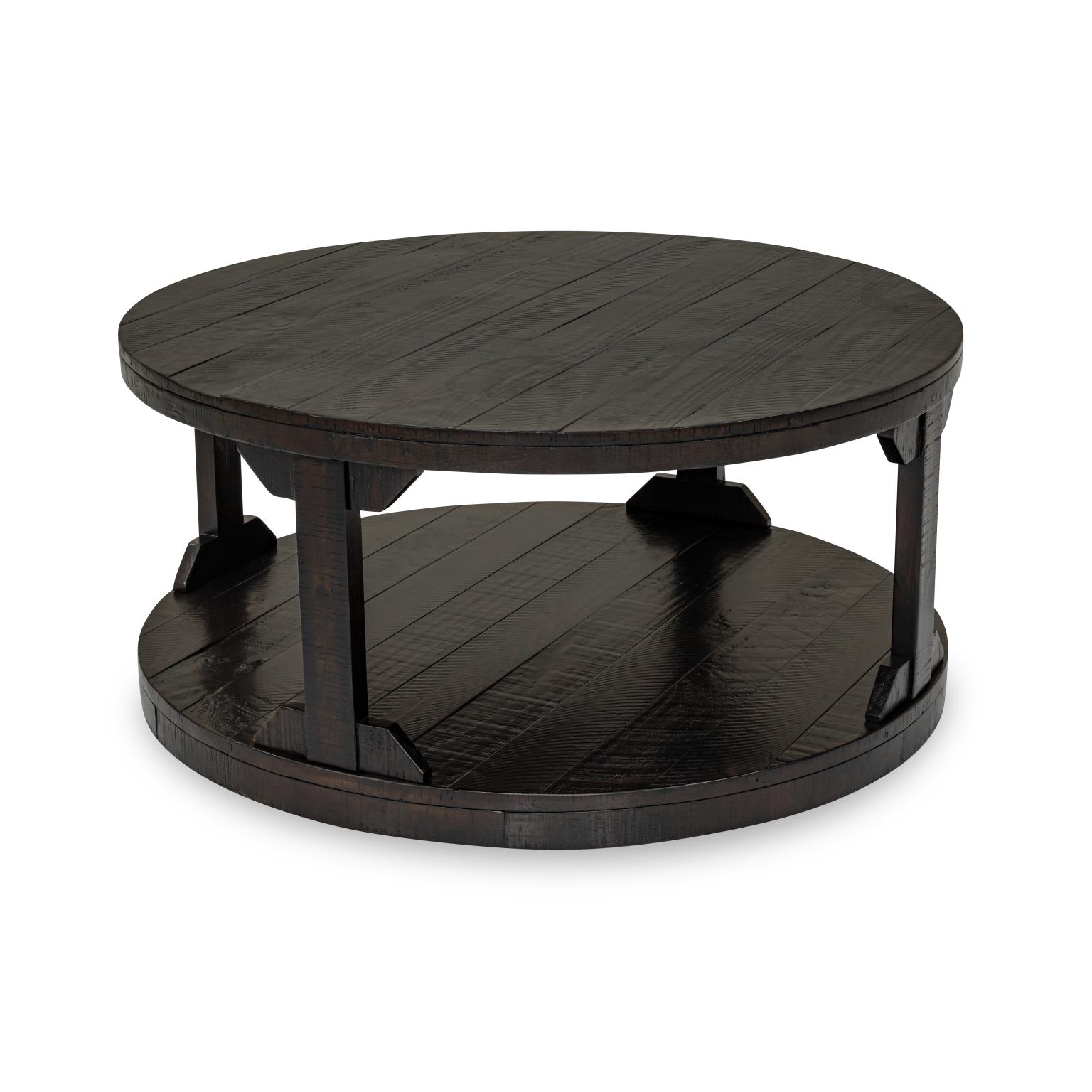 Celia - Rustic Round Coffee Table with Storage Shelf – Image 2