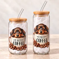 Dachshund “I Need Coffee” Glass – Image 1