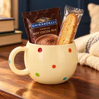 A Little Cup of Happy — Polka Dot Mug – Mug with Hot Chocolate & Biscotti (Flavors will vary)
