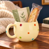 A Little Cup of Happy — Polka Dot Mug – Mug with Tea & Biscotti (Flavors will vary)