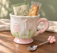 Blushing Tulip Mug & Spoon Set – Mug & Spoon with Tea & Biscotti