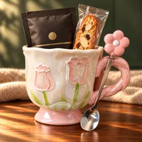 Blushing Tulip Mug & Spoon Set – Mug & Spoon with Copper Cow Pour-Over & Biscotti