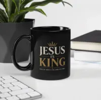 Jesus is King Black Mug – Image 3