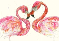 Love - Kissing Flamingos Watercolour Print – Image 1