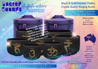 Crystal Singing Bowl Set | Black Plain Frosted  – 6-12 Inch | Black/Gold Chakra Design, Black