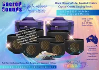 Crystal Singing Bowl Set | Black Plain Frosted  – 6-12 Inch | Black/Gold Flower of Life, Black