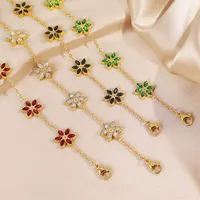Colored Floral Crystal Station Stainless Steel Chain Bracelet in Gold   – Image 2