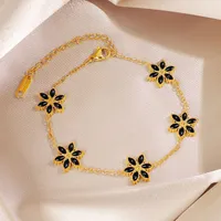 Colored Floral Crystal Station Stainless Steel Chain Bracelet in Gold   – Image 3