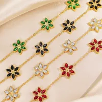 Colored Floral Crystal Station Stainless Steel Chain Bracelet in Gold   – Image 4