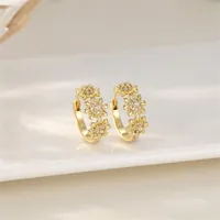 Atelier Fleur High-Quality Stainless Steel Gold Floral Pavé Huggie Earrings – Image 2