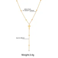 Gold Beaded Chain Cross Y-Lariat Necklace – Image 3