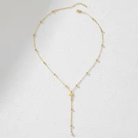 Gold Beaded Chain Cross Y-Lariat Necklace – Image 1