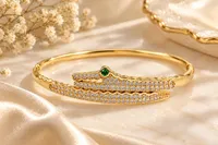 Gold and Silver Crystal Alligator Bangle Bracelet    – Image 2