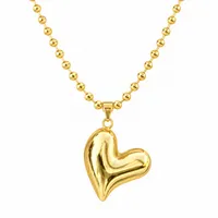 Gold Beaded Chain Puffy Heart Necklaces – Image 2