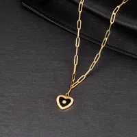 Gold Black Enamel Heart Chain Necklace – Image 3
