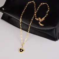 Gold Black Enamel Heart Chain Necklace – Image 4