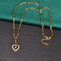 Gold Black Enamel Heart Chain Necklace – Image 2