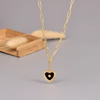 Gold Black Enamel Heart Chain Necklace – Image 5