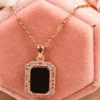 Black Onyx Square Pendant Gold Chain Necklace – Image 2