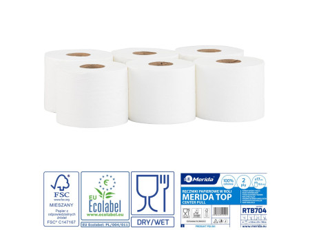 Belsőmag adagolású rolnis kéztörlő, maxi, fehér, cellulóz, 2réteg, 130m, 406 lap, 6 tekercs/csoma – Image 1