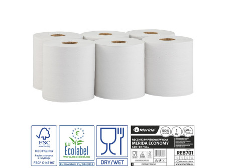 Belsőmag adagolású rolnis kéztörlő, maxi, fehér, 1rétegű, 320m, 6tekercs – Image 1