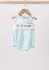 Mint Marine Creature Smocked Stripe Bubble  – Image 1